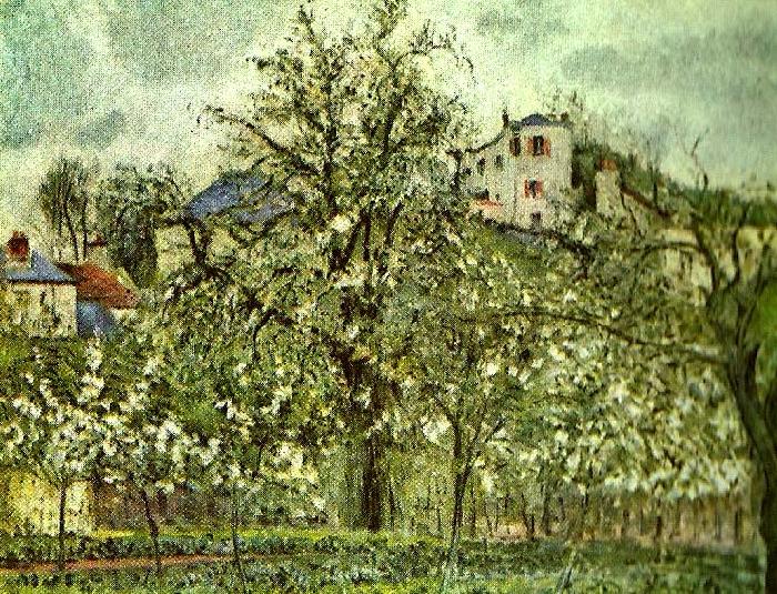 Camille Pissarro handelstradgard med blommande trad Norge oil painting art
